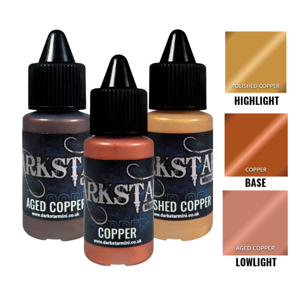 A triad of Copper metallic acrylic paints